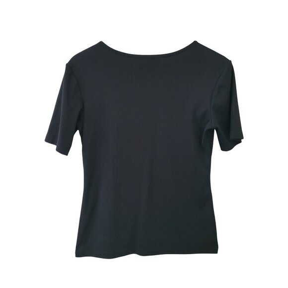 Nina McLemore Faux Wrap Top Womens Size M Black Short-Sleeve Stretch - Picture 2 of 6